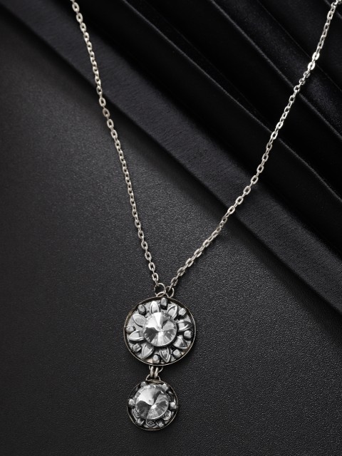 

Carlton London Gunmetal-Toned Silver Plated Stone Studded Necklace, Metallic