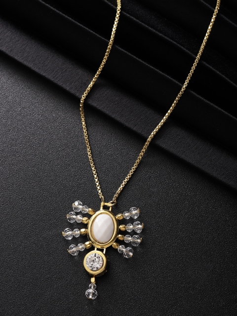 

Carlton London White Gold-Plated Stone Studded & Beaded Necklace