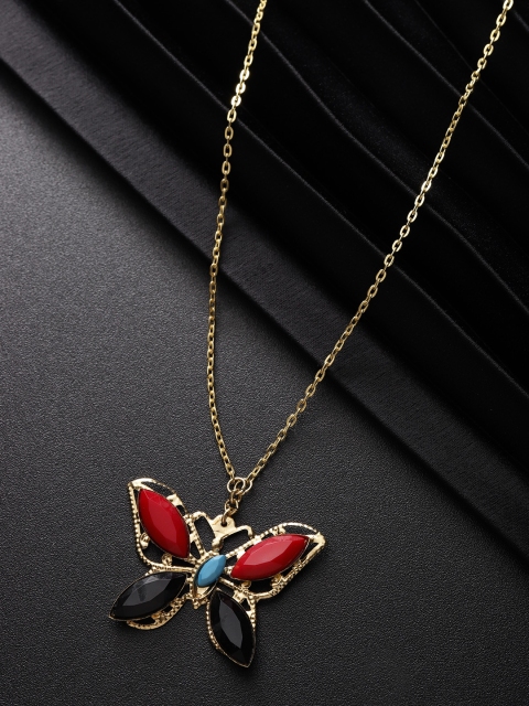 

Carlton London Red & Black Gold-Plated Stone Studded Necklace