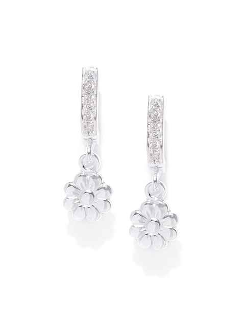 

Carlton London 925 Sterling Silver- Rhodium Plated CZ-Studded Floral Drop Earrings