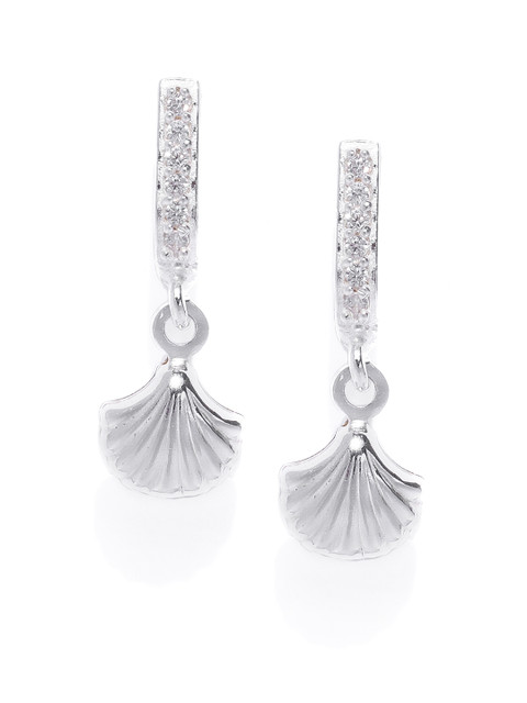 

Carlton London 925 Sterling Silver Rhodium-Plated CZ Studded Quirky Drop Earrings