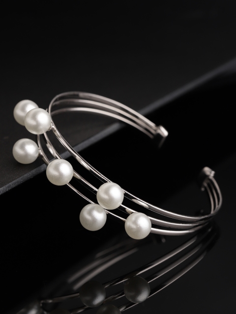 

Carlton London Silver-Toned Rhodium Plated Beaded Cuff Bracelet