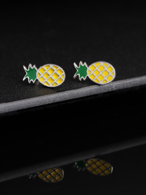 

Carlton London 925 Sterling Silver-Yellow & Green Rhodium-Plated Enamelled Quirky Studs