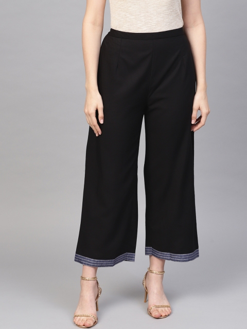 

Indo Era Women Black Solid Straight Cropped Palazzos