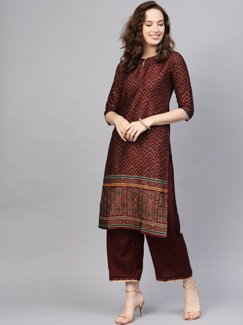 

Indo Era Women Maroon & Golden Foil Print Kurta with Palazzos