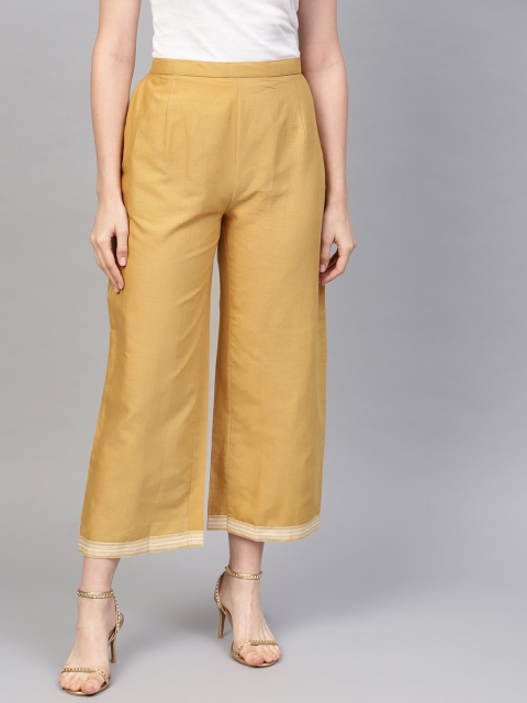 

Indo Era Women Beige Solid Straight Cropped Palazzos