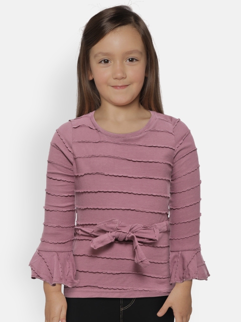 

Kids On Board Girls Mauve Self-Striped Pure Cotton Top