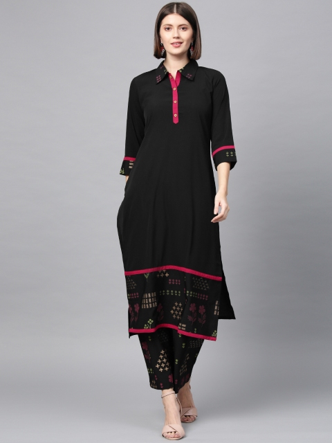 

ZIYAA Women Black Solid Kurta with Palazzos