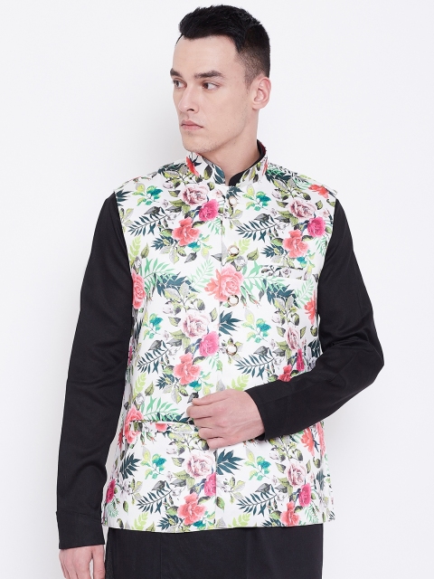 

SG LEMAN Men White & Pink Printed Nehru Jacket