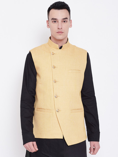 

SG LEMAN Men Cream-Coloured Solid Nehru Jacket