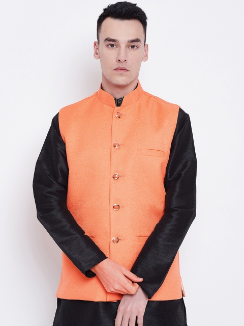 

SG LEMAN Men Orange Solid Nehru Jacket