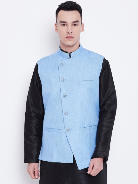 

SG LEMAN Men Blue Solid Nehru Jacket