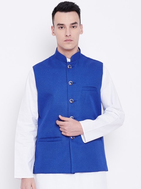 

SG LEMAN Men Blue Solid Nehru Jacket