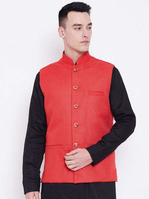 

SG LEMAN Men Red Solid Nehru Jacket