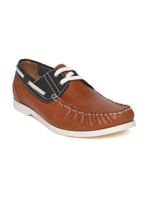 

LEO CLAWS Men Tan Brown & Black Leather Colourblocked Boat Shoes
