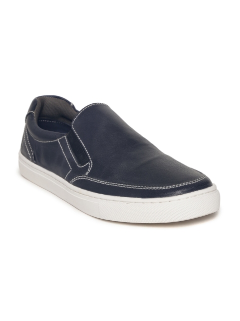 

LEO CLAWS Men Navy Blue Leather Slip-On Sneakers