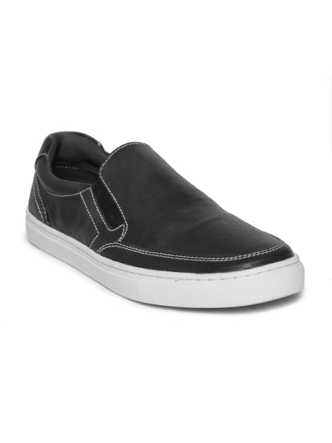 

LEO CLAWS Men Black Leather Slip-On Sneakers