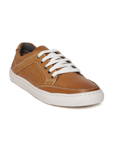 

LEO CLAWS Men Camel Brown Perforated Leather Sneakers