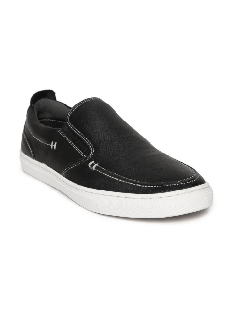 

LEO CLAWS Men Black Leather Slip-On Sneakers