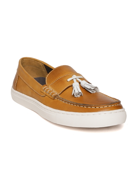 

LEO CLAWS Men Camel Brown Leather Tasseled Loafers