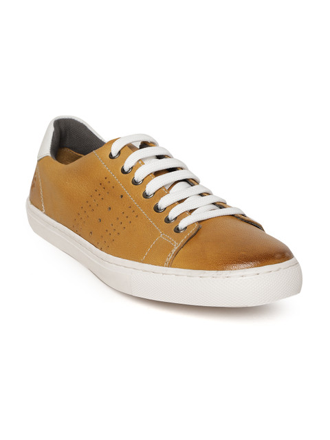 

LEO CLAWS Men Camel Brown Leather Perforated Sneakers