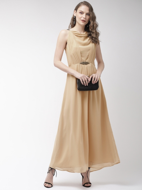 Beige Pleated Maxi Party Dress