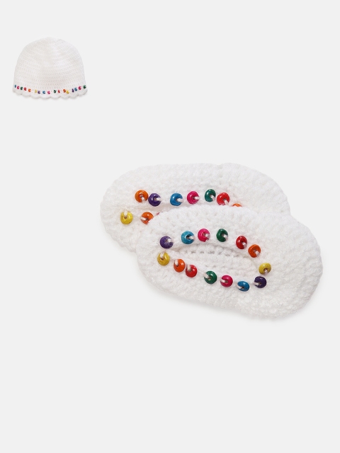

Magic Needles Boys Set Of 3 Handmade Woollen Cap & Booties, White