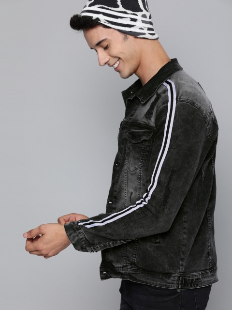 

HERE&NOW Men Black Washed Denim Jacket