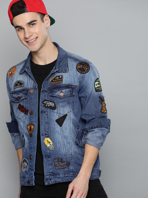 

HERE&NOW Men Blue Washed Denim Jacket