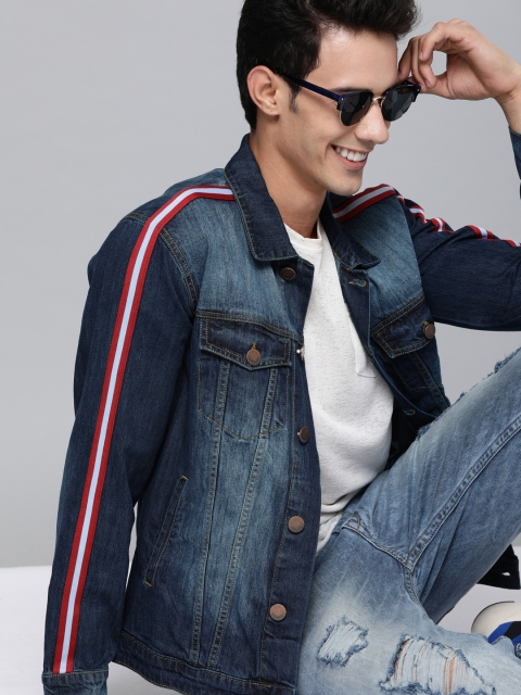 

HERE&NOW Men Blue Washed Denim Jacket