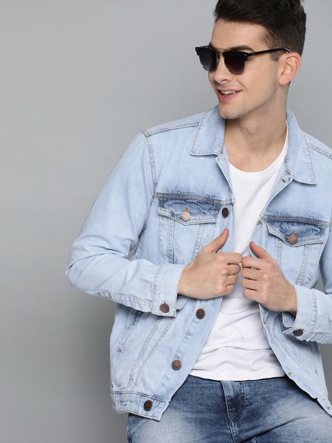 

HERE&NOW Men Blue Washed Denim Jacket
