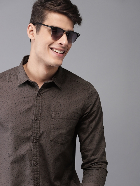 

HERE&NOW Men Charcoal Grey Slim Fit Printed Casual Shirt
