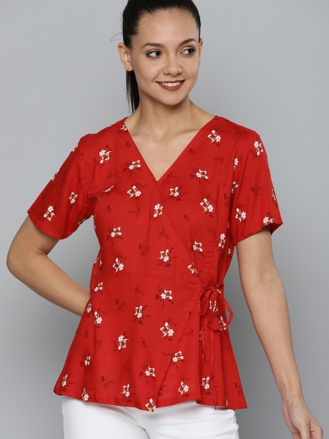 

HERE&NOW Women Red Floral Printed Wrap Top