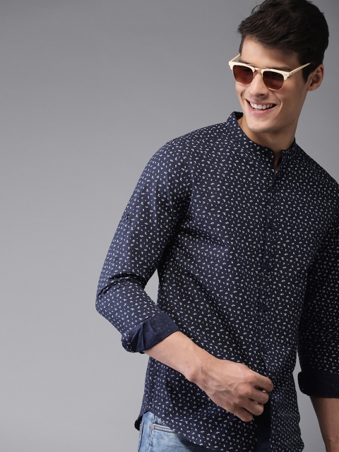 

HERE&NOW Men Navy Blue & White Slim Fit Printed Casual Shirt
