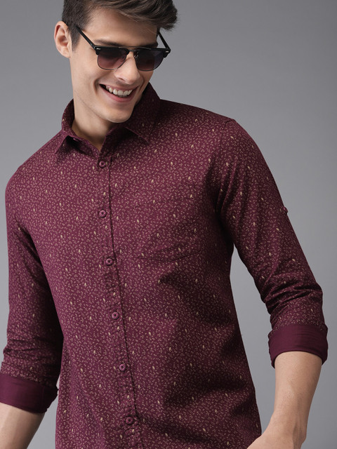

HERE&NOW Men Burgundy & Beige Slim Fit Printed Casual Shirt
