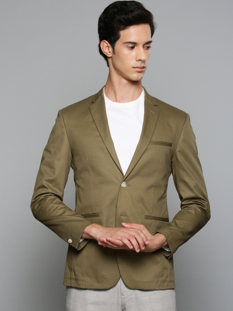 

Louis Philippe Sport Men Olive Green Solid Single-Breasted Blazer