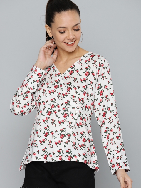 

HERE&NOW Women White Ditsy Floral Print Wrap Top