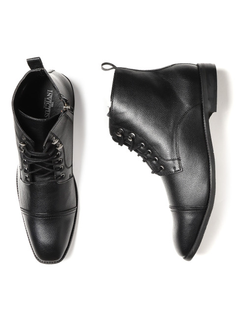 

INVICTUS Men Black Solid Mid-Top Flat Boots