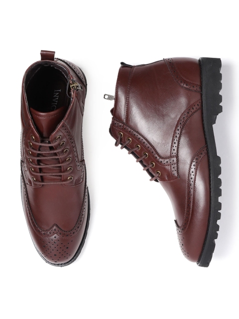 

INVICTUS Men Burgundy Textured Mid-Top Flat Boots