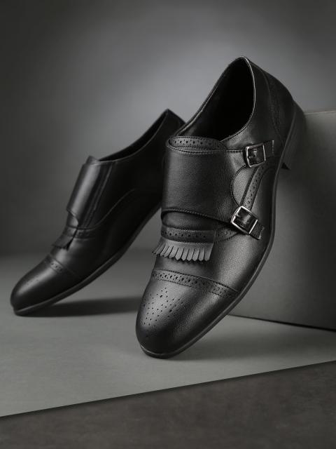 

INVICTUS Men Black Perforated PU Foam Comfort Formal Monk Shoes