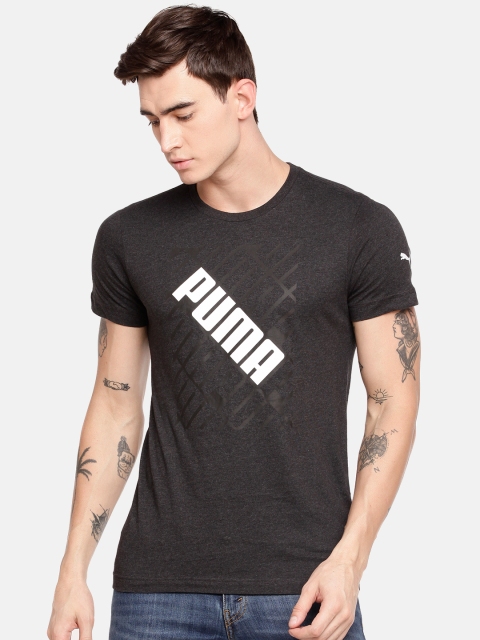 

Puma Men Charcoal Grey Slim Fit Printed Focus Tee Round Neck T-shirt