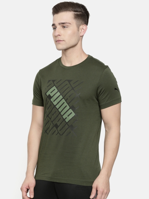 

Puma Men Olive Green Slim Fit Printed Focus Round Neck T-shirt