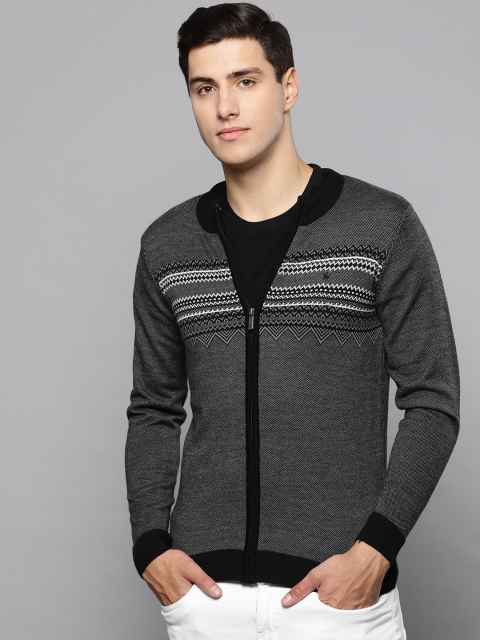 

Louis Philippe Men Charcoal Grey & Off-White Self Design Sweater