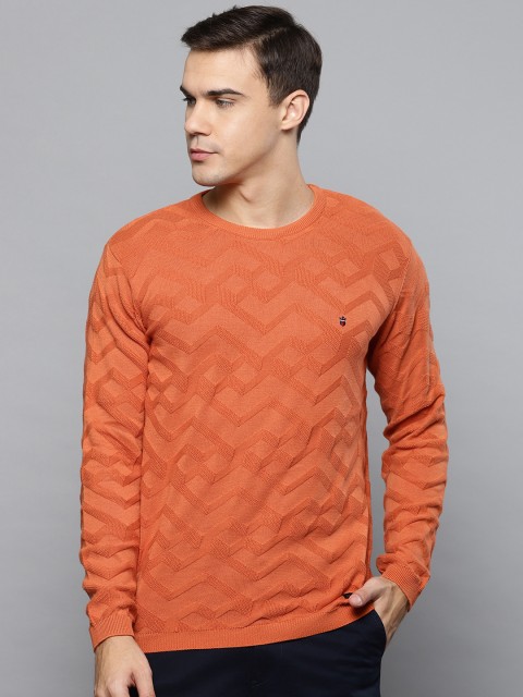 

Louis Philippe Jeans Men Orange Self Design Sweater