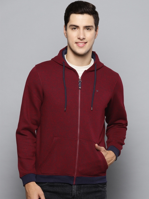 

Louis Philippe Sport Men Maroon & Navy Blue Printed Hooded Sweatshirt