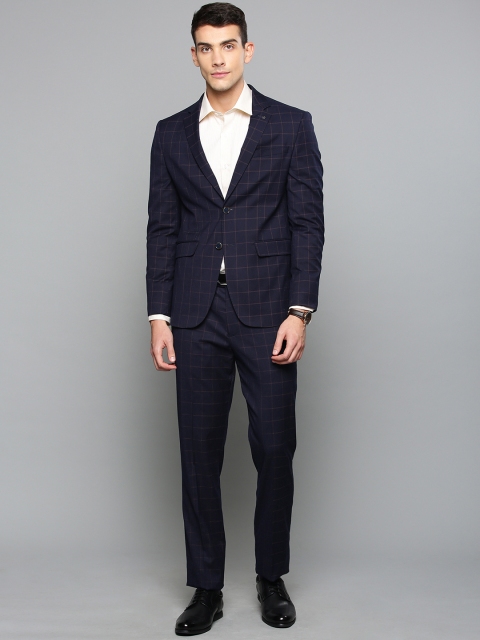 

Louis Philippe Men Navy Blue & Brown Checked Slim Fit Single-Breasted Formal Suit
