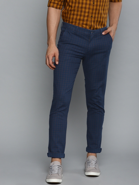 

Louis Philippe Sport Men Navy Blue & Rust Orange Slim Fit Checked Regular Trousers