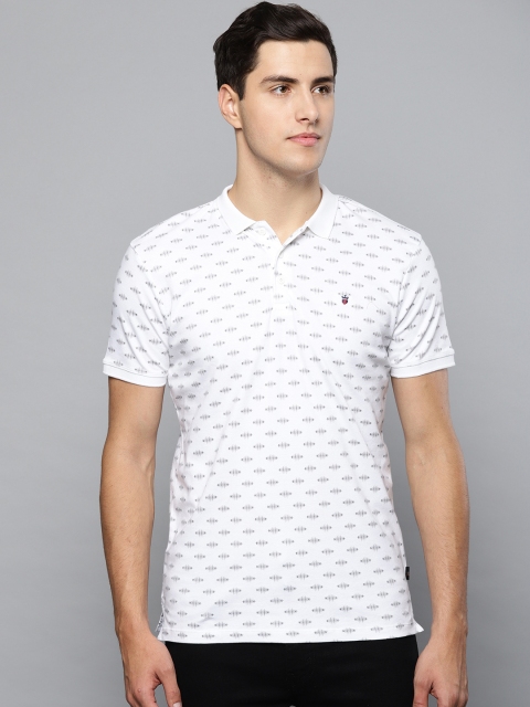 

Louis Philippe Jeans Men White & Grey Printed Polo Collar T-shirt