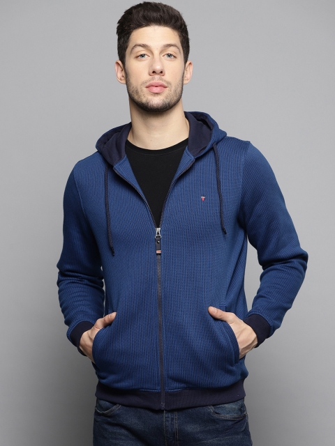 

Louis Philippe Sport Men Navy Blue & Black Striped Hooded Sweatshirt