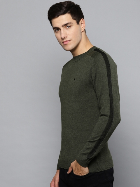 

Louis Philippe Men Olive Green Solid Sweater